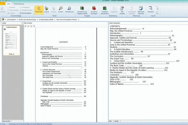 Visual Library QS-Client: Paralleldarstellung gescanntes Inhaltsverzeichnisses und editierbarer Volltext Visual Library QS-Client
